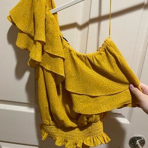 Yellow and white dotted one shoulder top